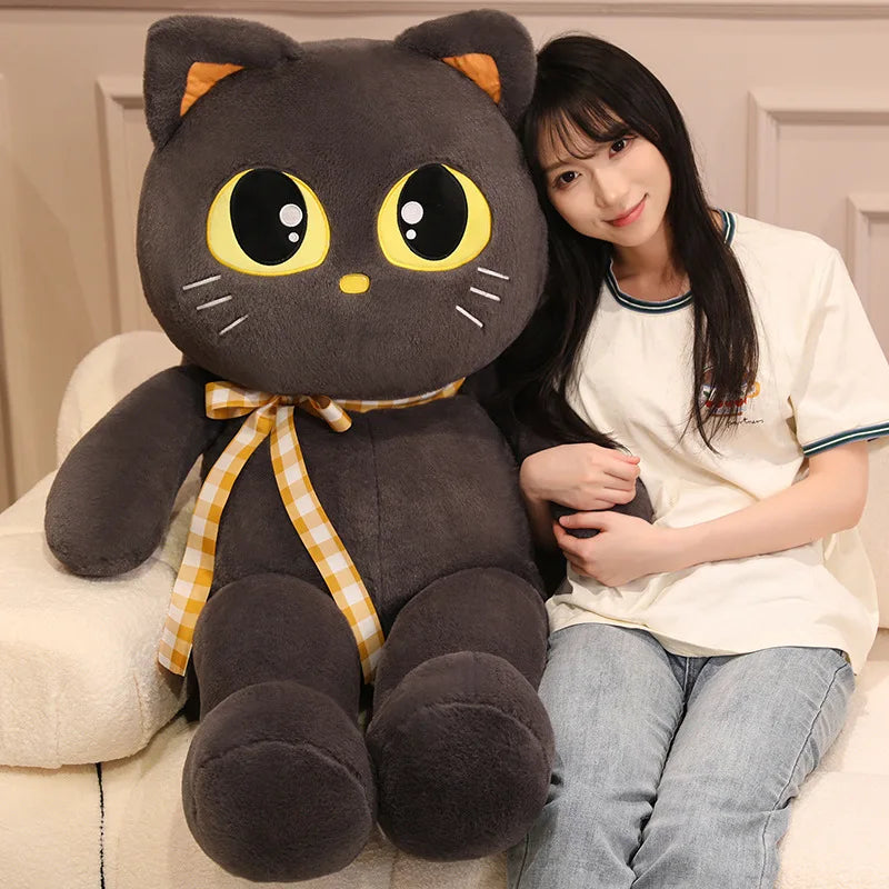 Luna the Giant Black Grey Cat Plush Cushion