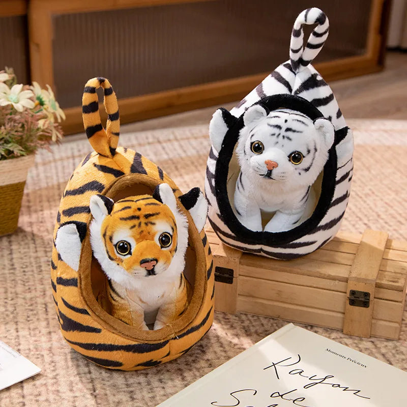 Lifelike Tiger Lion Giraffe Forest Nest House Plushie Set