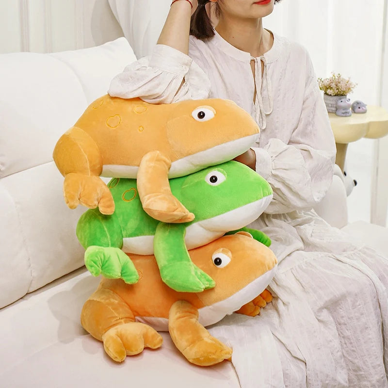 Chonky Big-Eyed Kawaii Frog Snuggle Throw Pillow