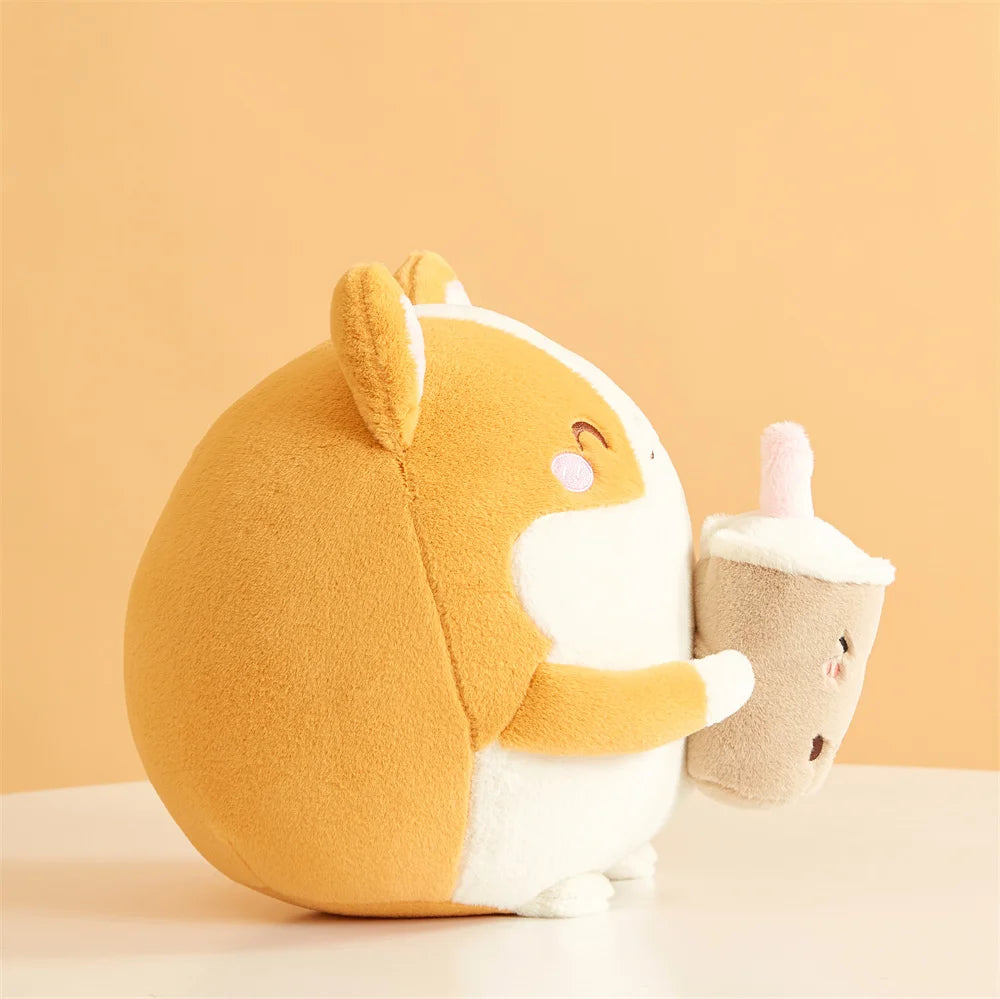 Boba-Sipping Chubby Kawaii Corgi Plushie