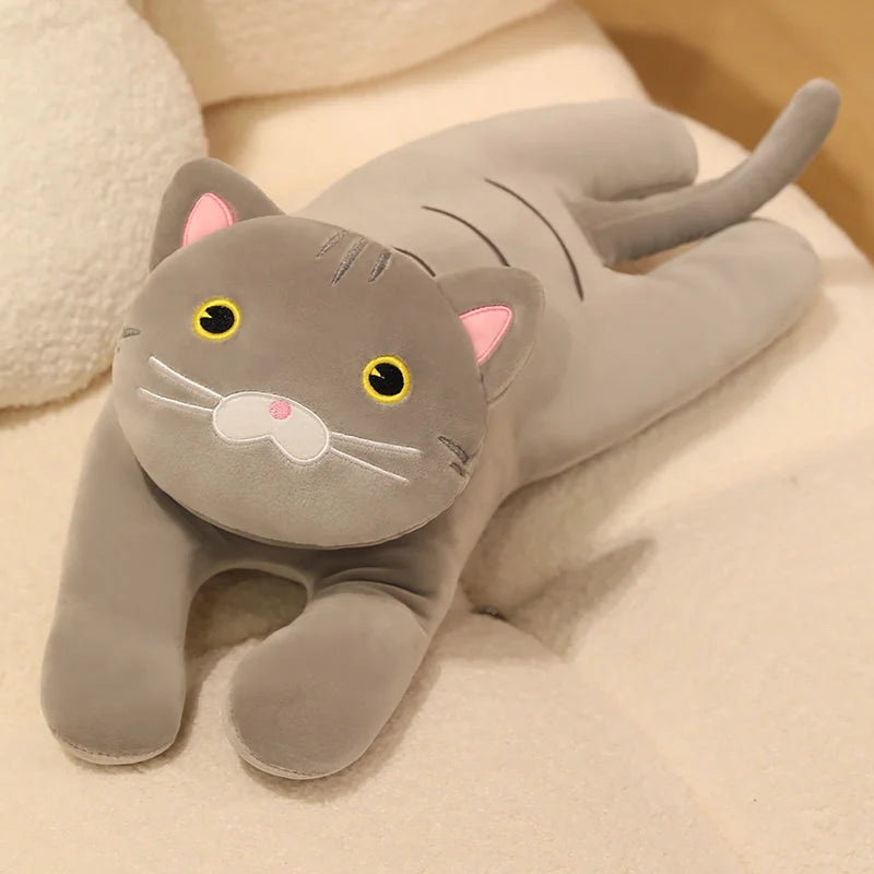 Luna the Kawaii Lying Black Grey Cat Leg Snuggle Plush Pillow