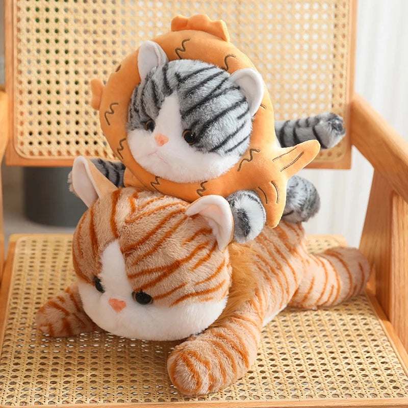 Lounging Cat with Fish Bread Kawaii Plushie