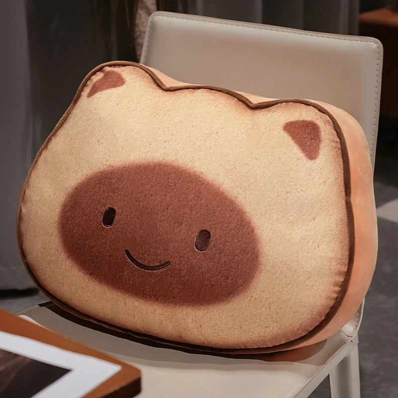 Lazy Kawaii Capybara Cat Toast Snuggle Plushie Pillow
