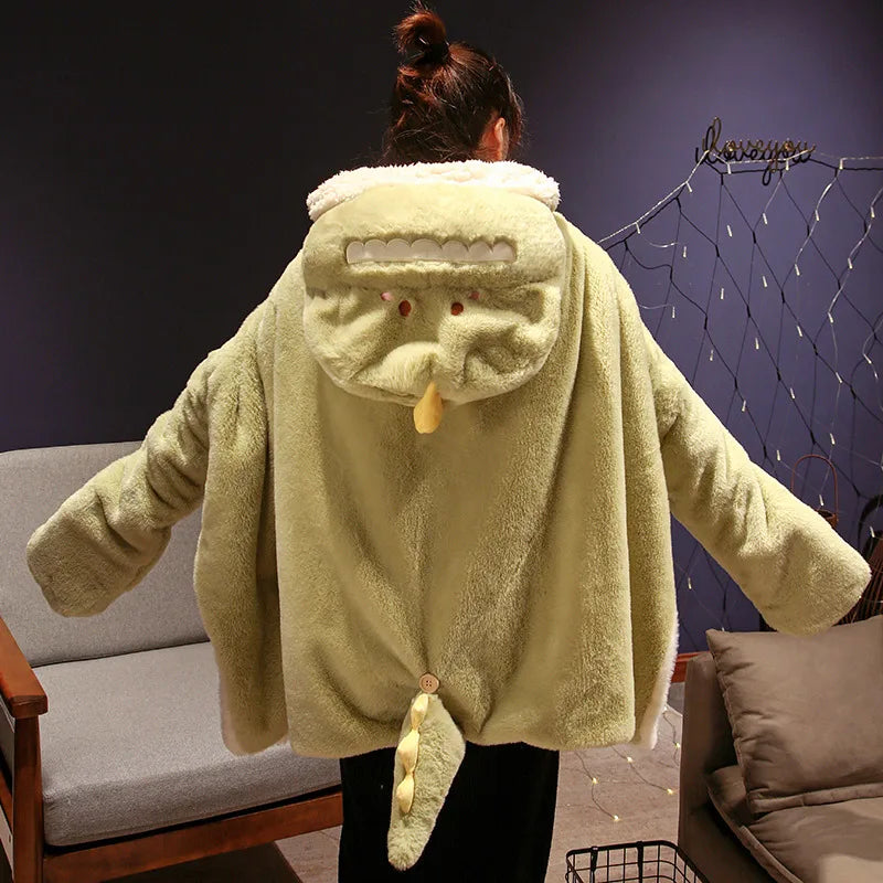 Shadow the Kawaii Black Cat Dinosaur Cloak Cape Plush Blanket