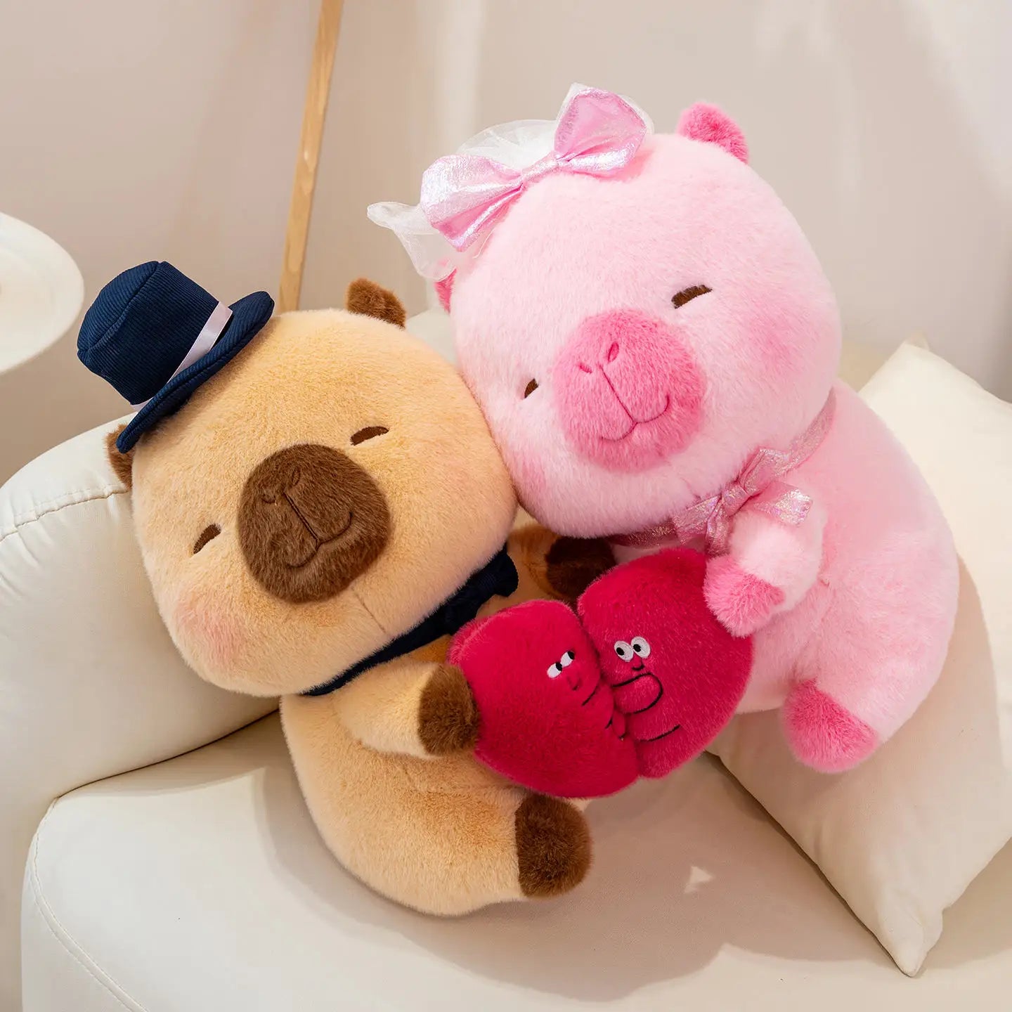 Capy the Snuggling Kawaii Capybara Heart Couple Plushie