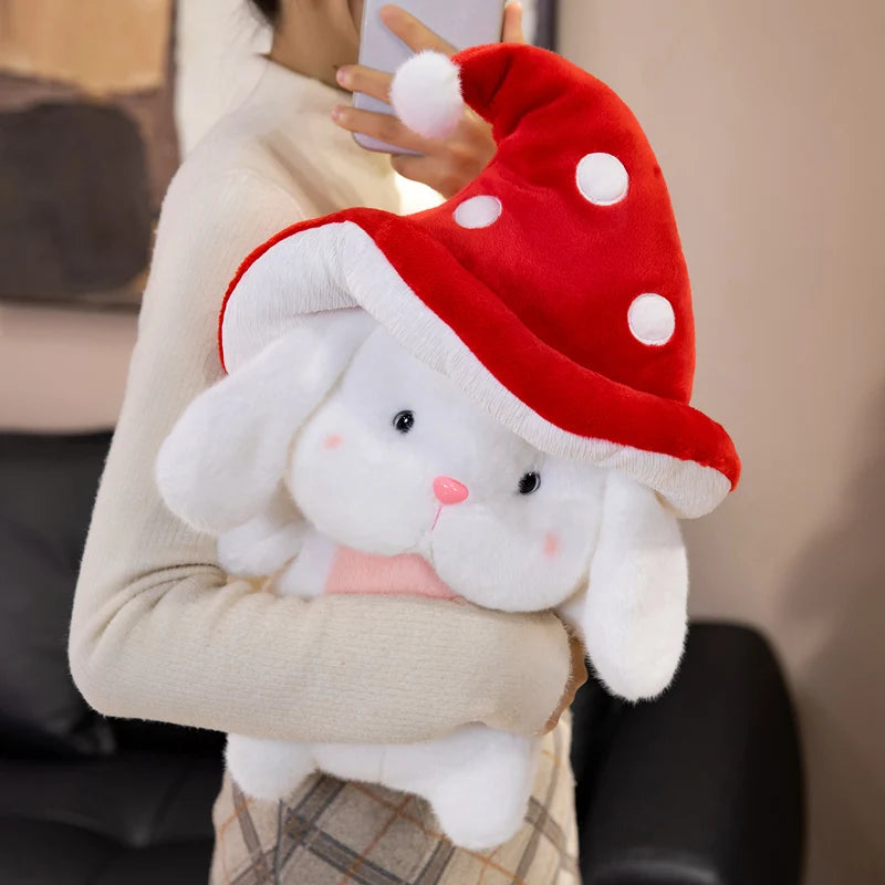 Bunny the Kawaii Rabbit with Mushroom Hat Snuggle Pillow