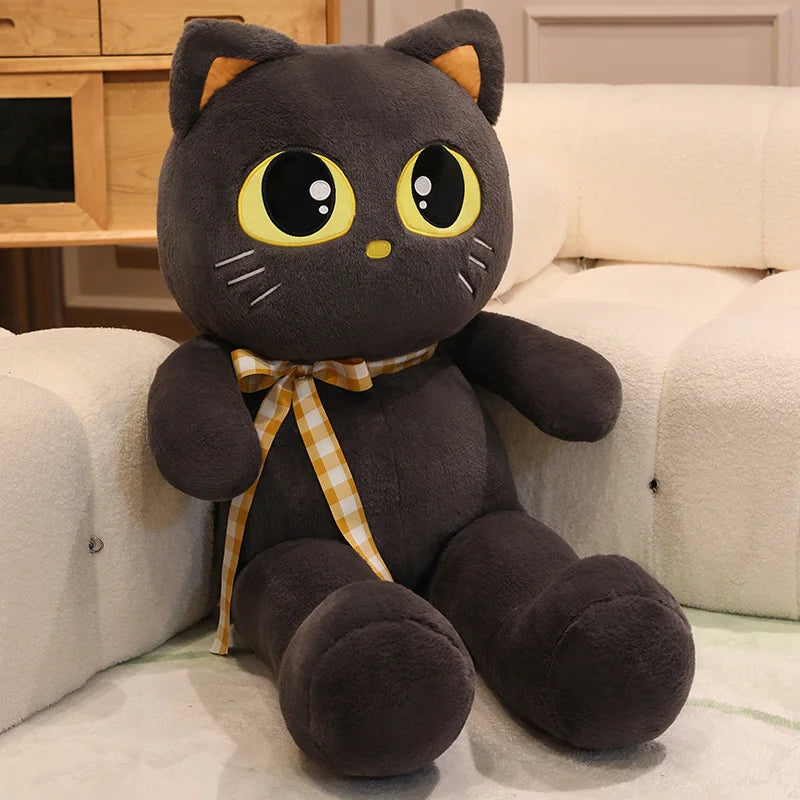 Luna the Giant Black Grey Cat Plush Cushion
