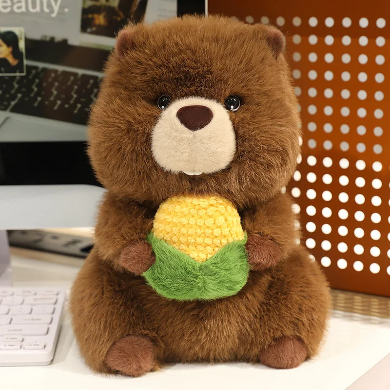 Corny the Corn-Clutching Kawaii Groundhog Plushie