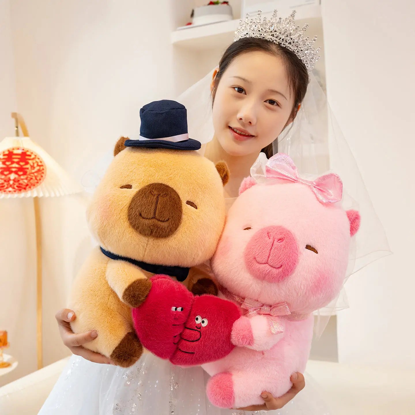 Capy the Snuggling Kawaii Capybara Heart Couple Plushie