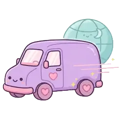 Cartoon purple van with heart shapes on a white background